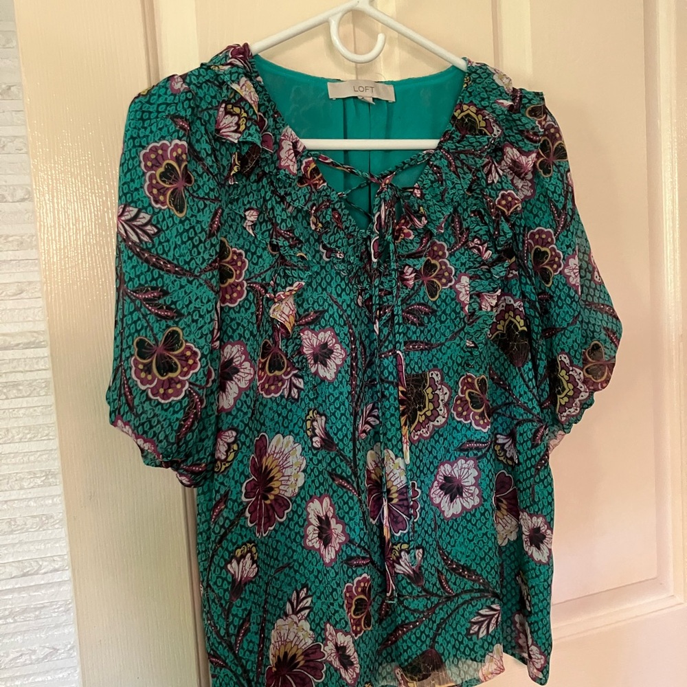 LOFT Teal Floral Blouse
